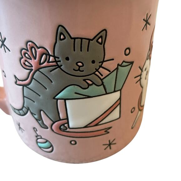 NEW Clementine CATS Pink Christmas Mug Set of 2 Ceramic 16oz Holiday - Picture 3 of 15
